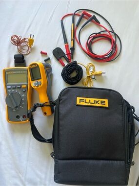 Yellow Fluke 116 HVAC Multimeter and Fluke 59 MAX Series Infrared Thermometer